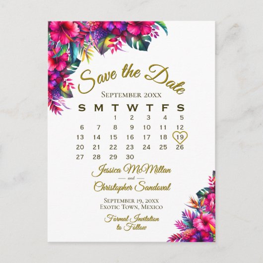 Tropische Tuin Bruiloft Sla de Datum Kalender Aankondigingskaart (Voorkant)