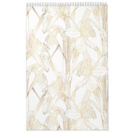 Tropische tuin en bloemen gouden lijn bloemen. kalender