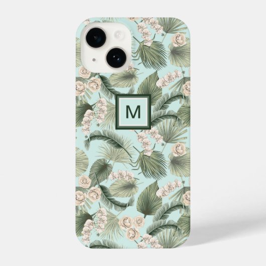 Tropische tuin Floral Orchid en Palm Pattern iPhone Hoesje (Achterkant)