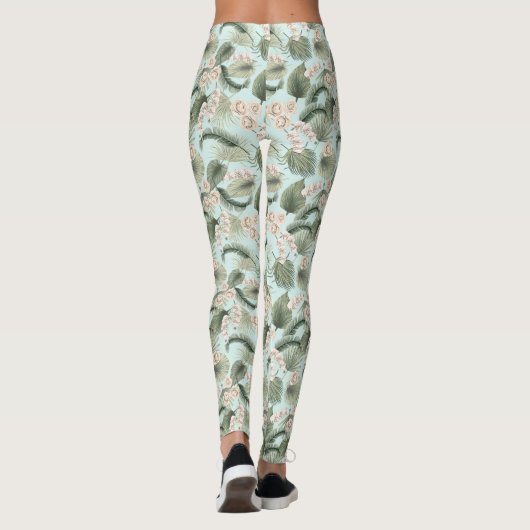 Tropische tuin Floral Orchid en Palm Pattern Leggings (Achterkant)