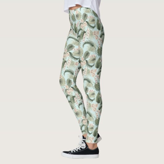 Tropische tuin Floral Orchid en Palm Pattern Leggings (Links)