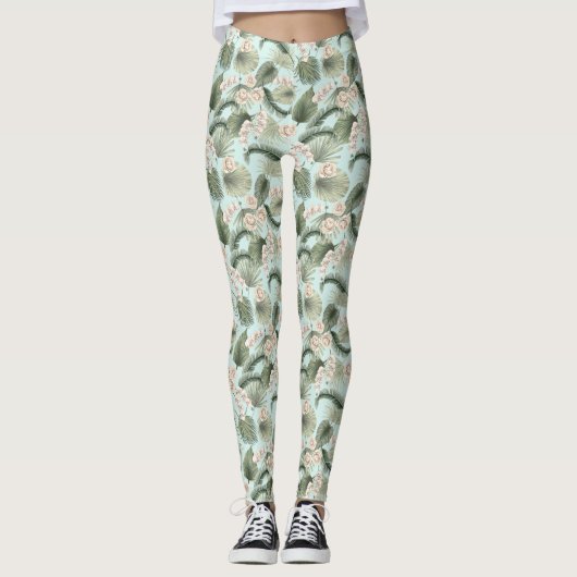 Tropische tuin Floral Orchid en Palm Pattern Leggings (Voorkant)