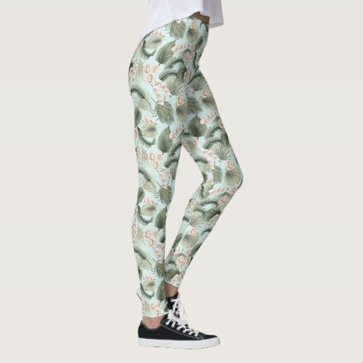 Tropische tuin Floral Orchid en Palm Pattern Leggings (Rechts)