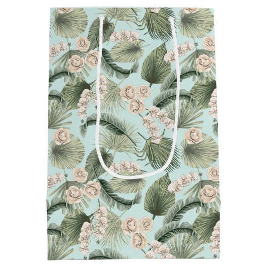 Tropische tuin Floral Orchid en Palm Pattern Medium Cadeauzakje (Achterkant)