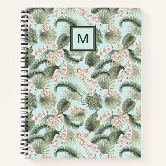 Tropische tuin Floral Orchid en Palm Pattern Notitieboek (Voorkant)