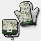 Tropische tuin Floral Orchid en Palm Pattern Ovenwant & Pannenlap Set (Voorkant / Achterkant)