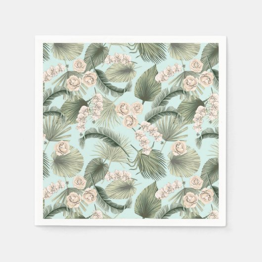 Tropische tuin Floral Orchid en Palm Pattern Servet (Voorkant)