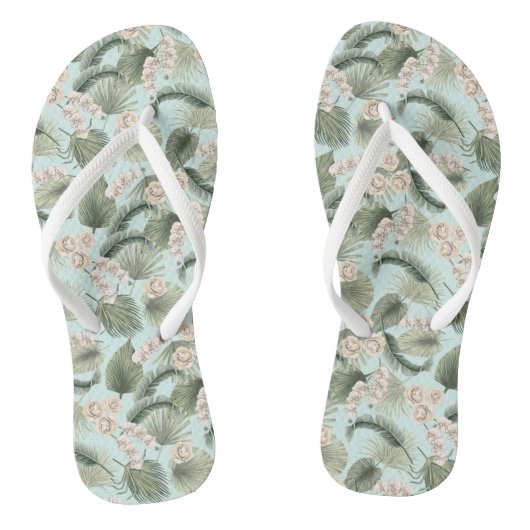 Tropische tuin Floral Orchid en Palm Pattern Teenslippers (Voetbed)