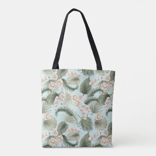 Tropische tuin Floral Orchid en Palm Pattern Tote Bag (Achterkant)