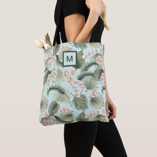 Tropische tuin Floral Orchid en Palm Pattern Tote Bag (Dichtbij)