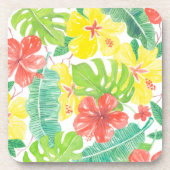 Tropische tuin, hibiscus plumeria en palmbladeren bier onderzetter (Voorkant)