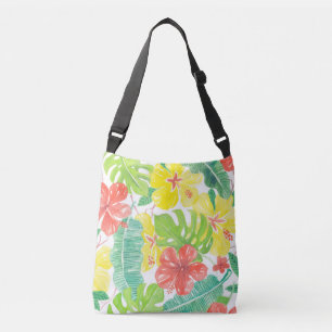 Tropische tuin, hibiscus plumeria en palmbladeren crossbody tas