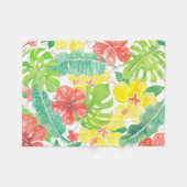 Tropische tuin, hibiscus plumeria en palmbladeren fleece deken (Voorkant (Horizontaal))