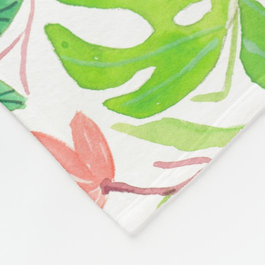 Tropische tuin, hibiscus plumeria en palmbladeren fleece deken (Hoek)