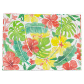 Tropische tuin, hibiscus plumeria en palmbladeren groot cadeauzakje (Achterkant)