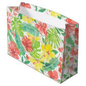 Tropische tuin, hibiscus plumeria en palmbladeren groot cadeauzakje (Achterkant Gekanteld)