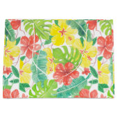 Tropische tuin, hibiscus plumeria en palmbladeren groot cadeauzakje (Voorkant)