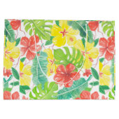 Tropische tuin, hibiscus plumeria en palmbladeren groot cadeauzakje (Achterkant)