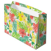 Tropische tuin, hibiscus plumeria en palmbladeren groot cadeauzakje (Achterkant Gekanteld)