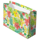 Tropische tuin, hibiscus plumeria en palmbladeren groot cadeauzakje (Voorkant Gekanteld)