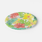 Tropische tuin, hibiscus plumeria en palmbladeren papieren bordje (Gekanteld)