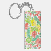 Tropische tuin, hibiscus plumeria en palmbladeren sleutelhanger (Voorkant Links)