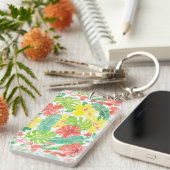 Tropische tuin, hibiscus plumeria en palmbladeren sleutelhanger (Voorkant Rechts)