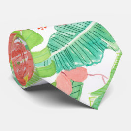 Tropische tuin, hibiscus plumeria en palmbladeren stropdas