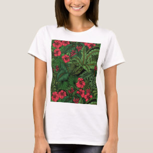 Tropische tuin in blauw en rood t-shirt