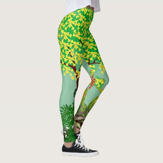 Tropische tuin Landschap Groen Geel Paars Rood Leggings (Rechts)