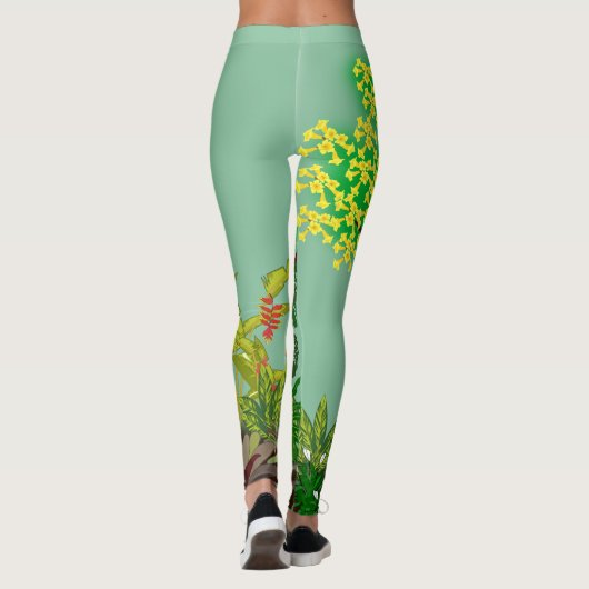 Tropische tuin Landschap Groen Geel Paars Rood Leggings (Achterkant)