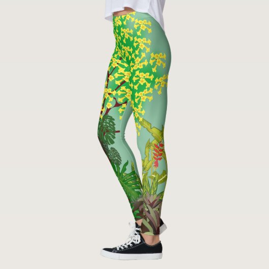Tropische tuin Landschap Groen Geel Paars Rood Leggings (Links)