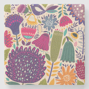 Tropische tuin: lentepatroon collectie. stenen onderzetter