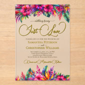 Tropische Tuin Levendige Hibiscus Hou Van Trouwen Acryl Uitnodigingen (Voorkant)