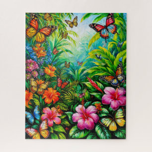 Tropische tuin met kleurrijke vlinders legpuzzel