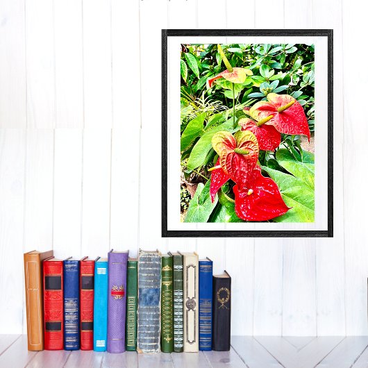 Tropische tuin met rode bloem poster