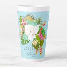 Tropische tuin monogram blauw latte mok