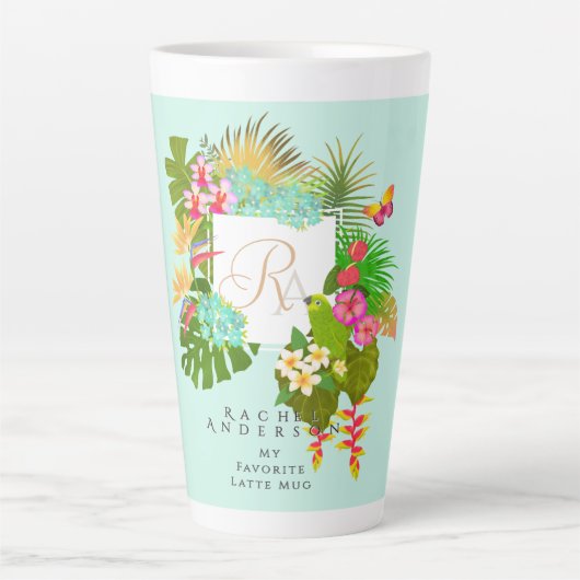 Tropische tuin Monogram Groen Latte Mok (Voorkant)