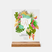 Tropische Tuin Monogram Navy Acryl Bord (Voorkant)