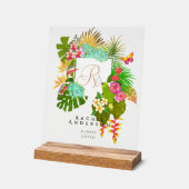 Tropische Tuin Monogram Navy Acryl Bord (Hoek)
