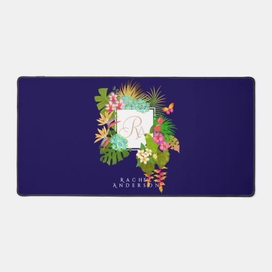 Tropische Tuin Monogram Navy Bureaumat (Voorkant)