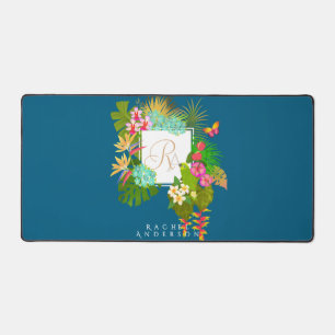 Tropische tuin Monogram Ocean Blue Bureaumat