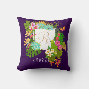 Tropische tuin monogram Paarse Kussen