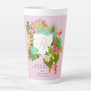 Tropische tuin Monogram Roze Latte Mok