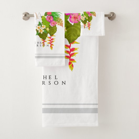 Tropische tuin monogram wit bad handdoek (Insitu)