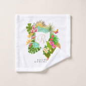 Tropische tuin monogram wit bad handdoek (Wasdoekje)