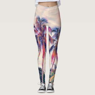Tropische tuin, zonsondergang palmscène. leggings