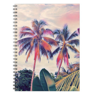 Tropische tuin, zonsondergang palmscène. notitieboek