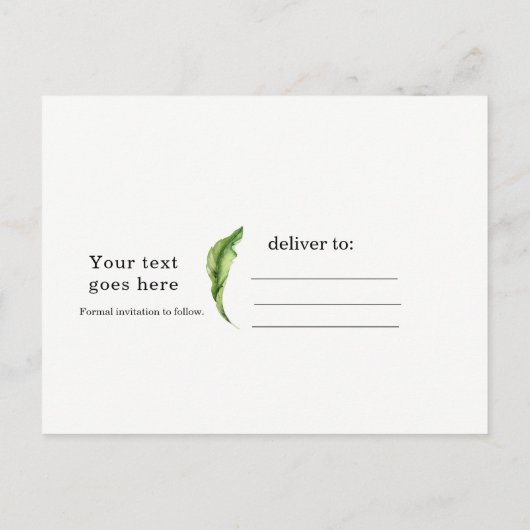 Tropische tuinbloemen en bladeren sparen de Datum Aankondigingskaart (Achterkant)