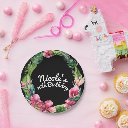 Tropische tuinbloemen en bladeren van Chic Luau Pa Papieren Bordje (Feest)